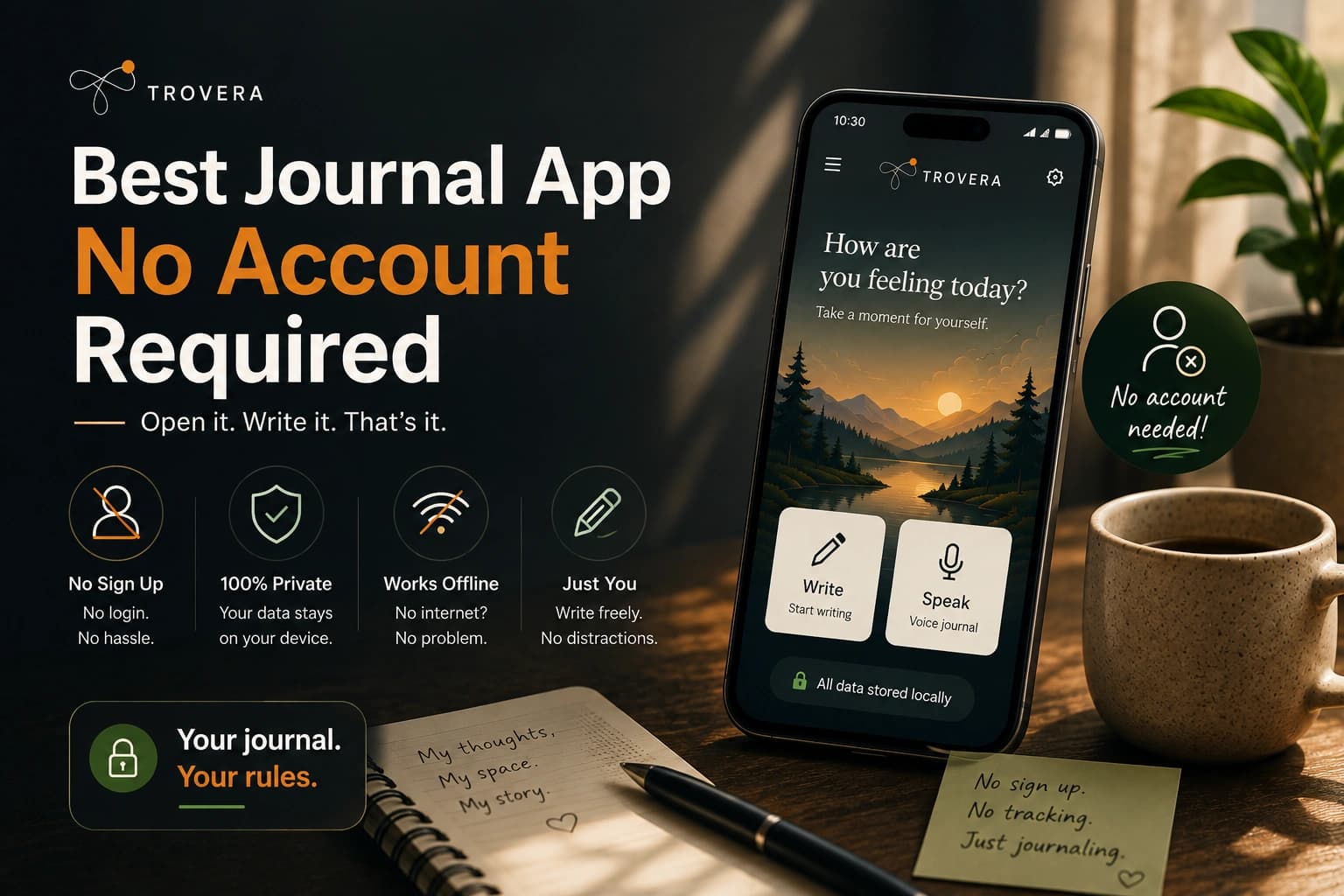 Best Journal App With No Account Required (2026) — Trovera voice journaling