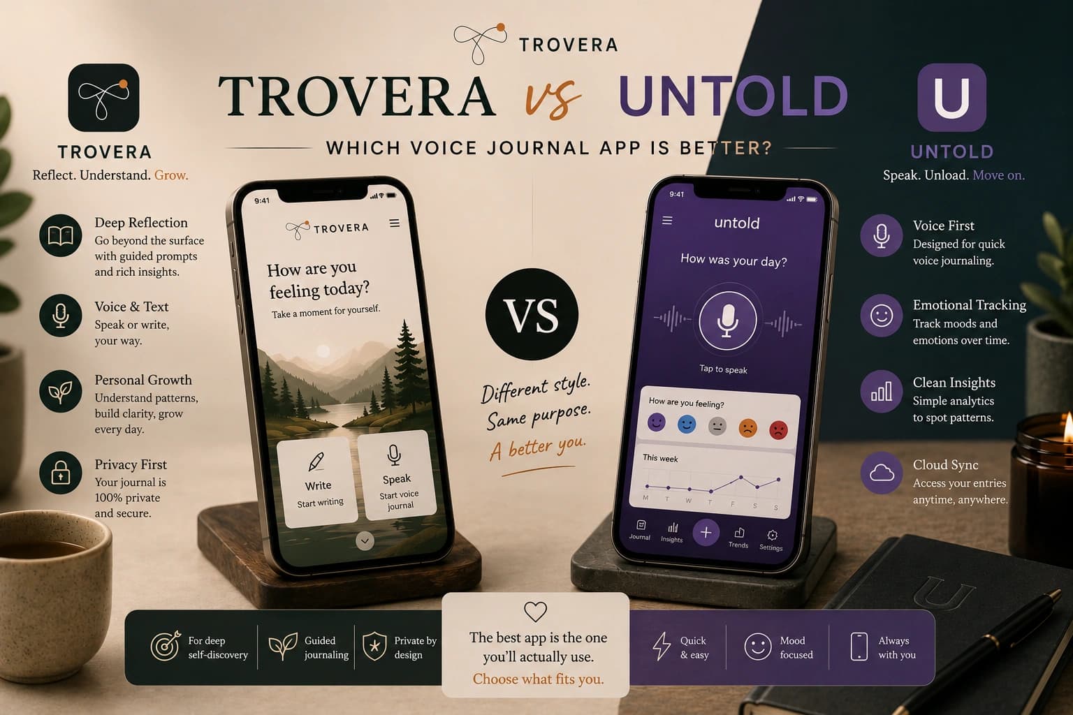 Trovera vs Untold — Which Voice Journal App Is Better in 2026? — Trovera voice journaling