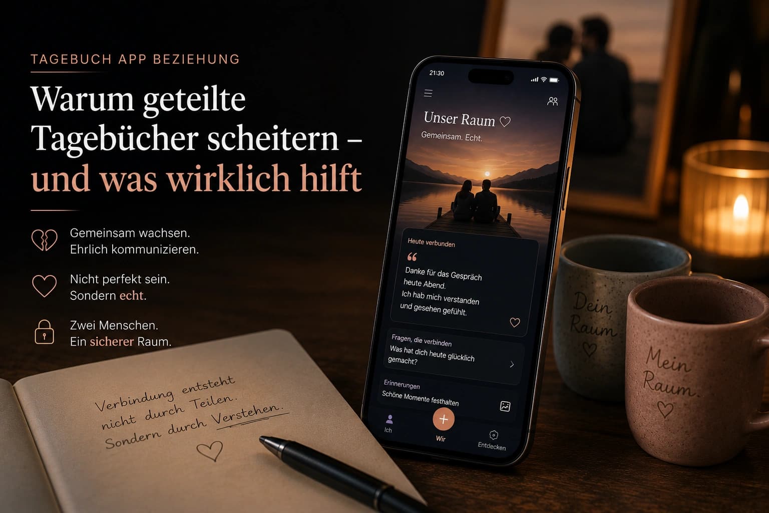 Tagebuch App Beziehung 2026: Warum geteilte Tagebücher scheitern – und was wirklich hilft — Trovera voice journaling