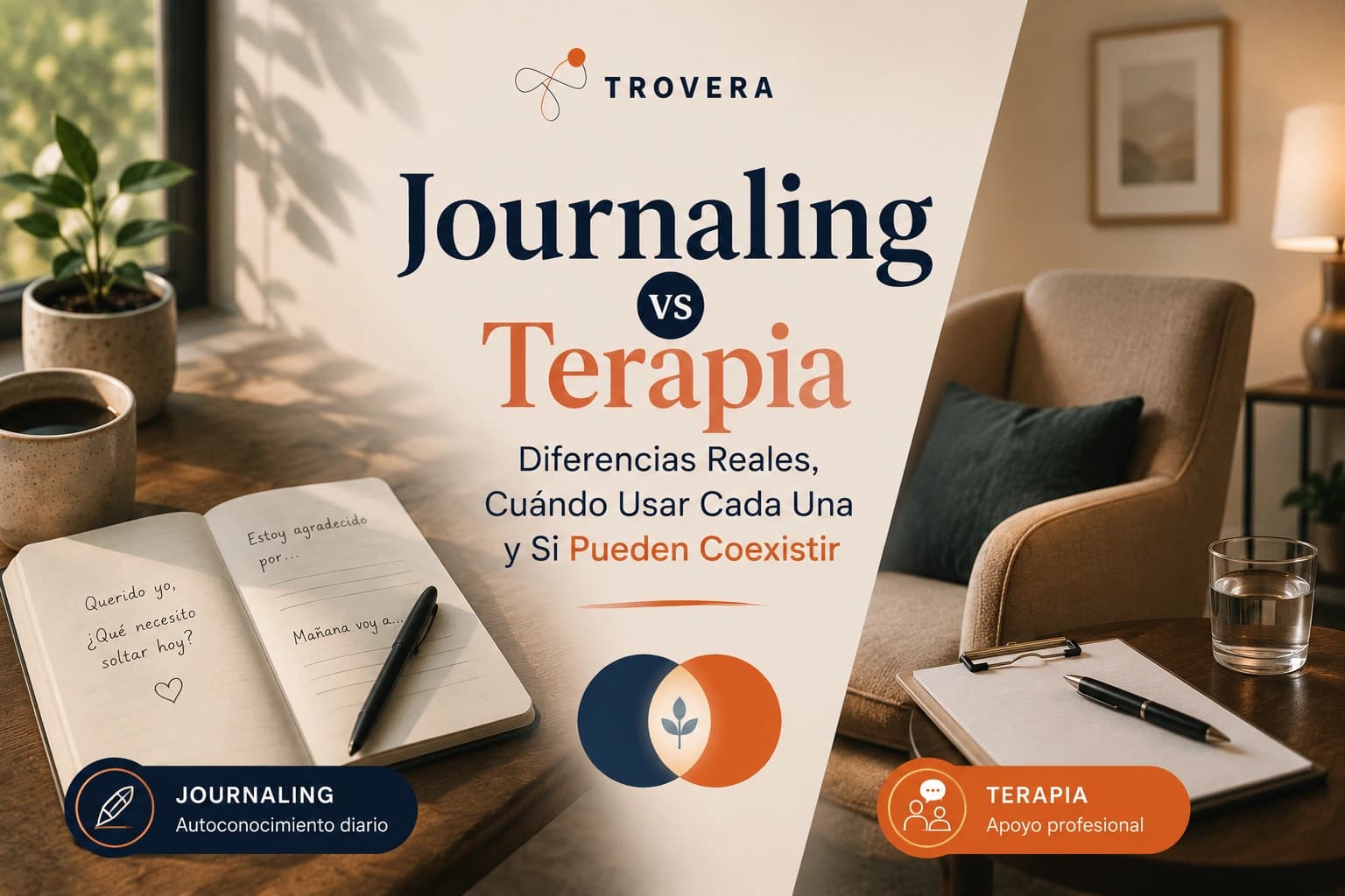 Journaling vs Terapia: Diferencias Reales y Cuando Usar Cada Una (2026) — Trovera voice journaling